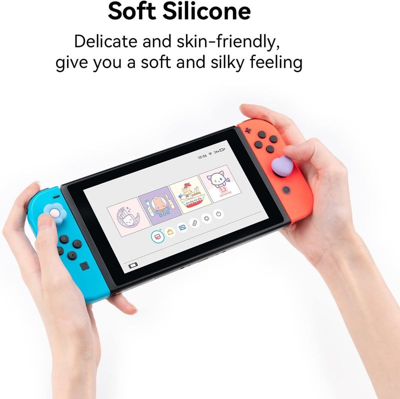 GEEKSHARE Silicone Joy Con Thumb Grip Caps, Joystick Cover Compatible with Switch/OLED/Switch Lite,4PCS - Heart & Flower (Blue&Purple) - Image 4